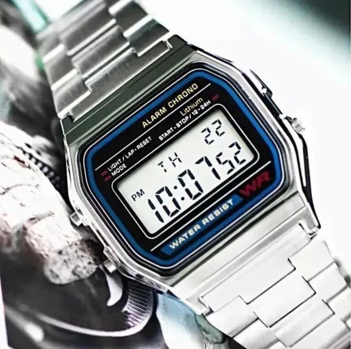 Casio Men Digital Watch Silver Chain Strap Square Case