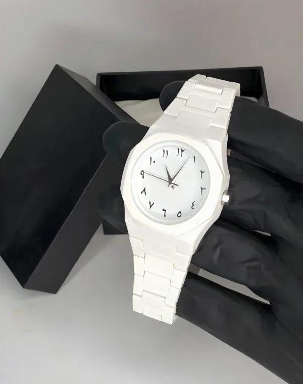 White Carbon Fiber Arabic Watch for Men