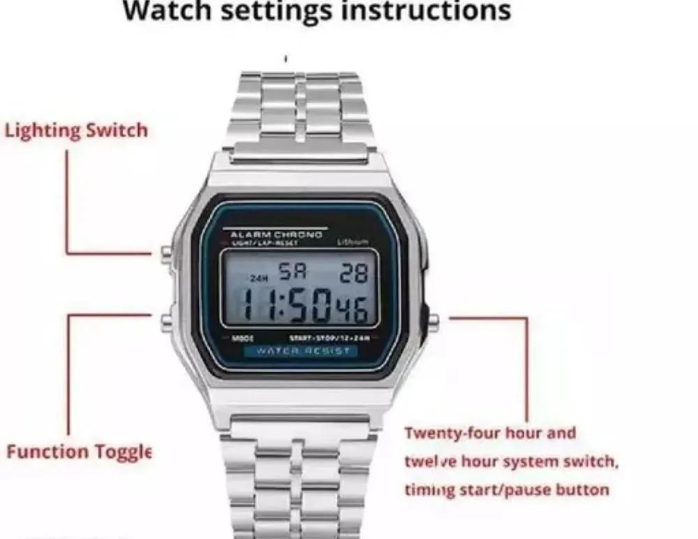Casio Men Digital Watch Silver Chain Strap Square Case