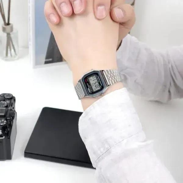 Casio Men Digital Watch Silver Chain Strap Square Case