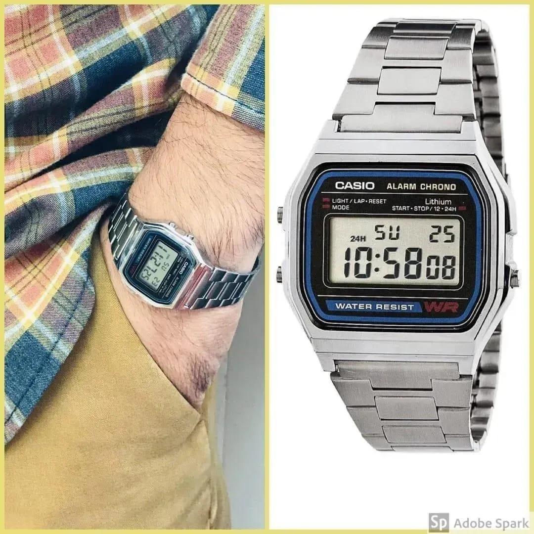 Casio Men Digital Watch Silver Chain Strap Square Case