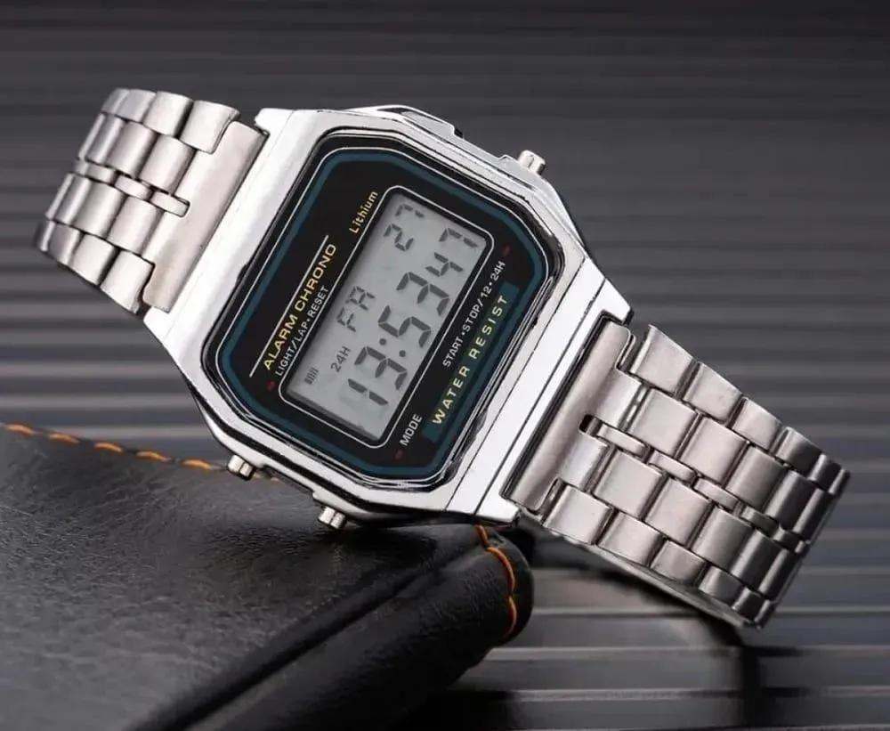 Casio Men Digital Watch Silver Chain Strap Square Case