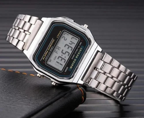 Casio Men Digital Watch Silver Chain Strap Square Case