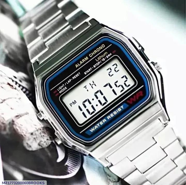 Casio Men Digital Watch Silver Chain Strap Square Case