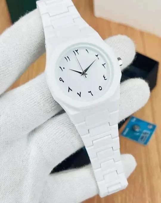 White Carbon Fiber Arabic Watch for Men