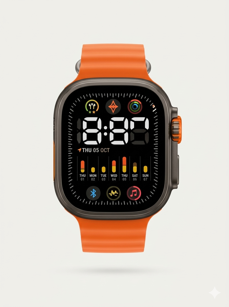 Men's Rectangle Digital Watch – Black & Orange Textured Strap