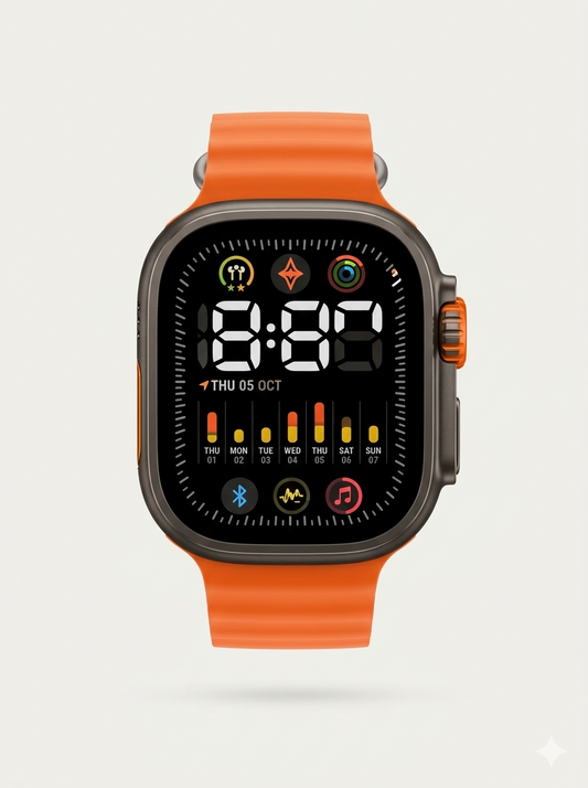 Men's Rectangle Digital Watch – Black & Orange Textured Strap