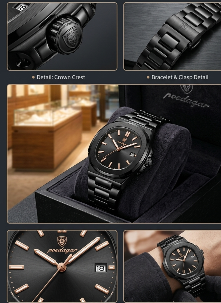 Poedagar Luxury Men's Quartz Wristwatch